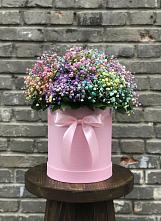 Цветочная композиция из Гипсофила и Розы в шляпной коробке в Неболчах