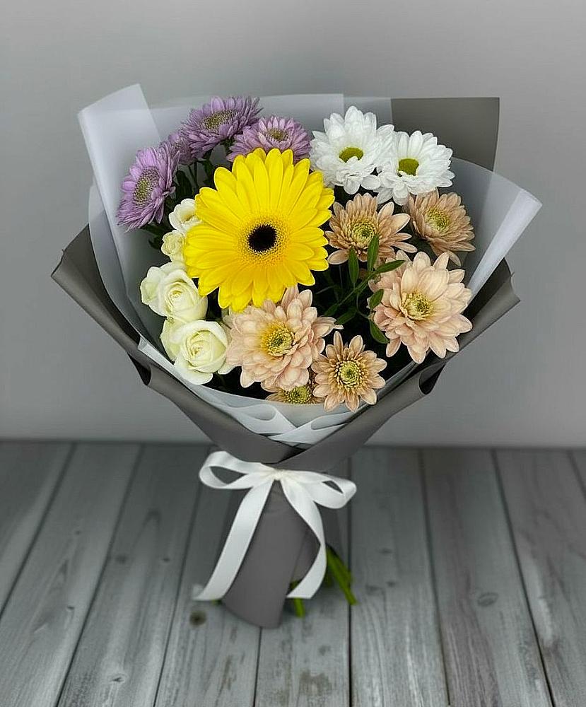 Букет цветов из: Розы, Герберы и Хризантемы в Неболчах
