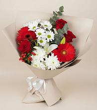 Букет цветов из:  Розы, Хризантемы, Герберы и Лилии в Неболчах