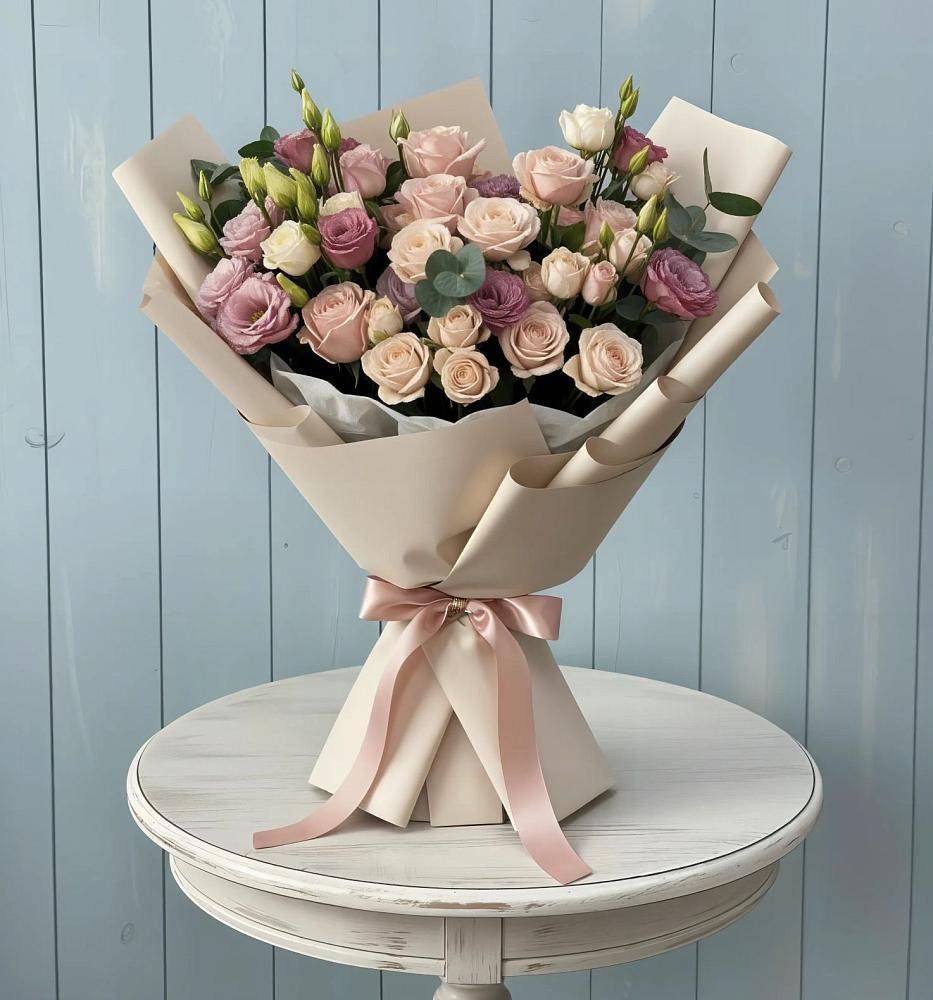 Букет цветов из: Розы и Лизиантусы в Неболчах