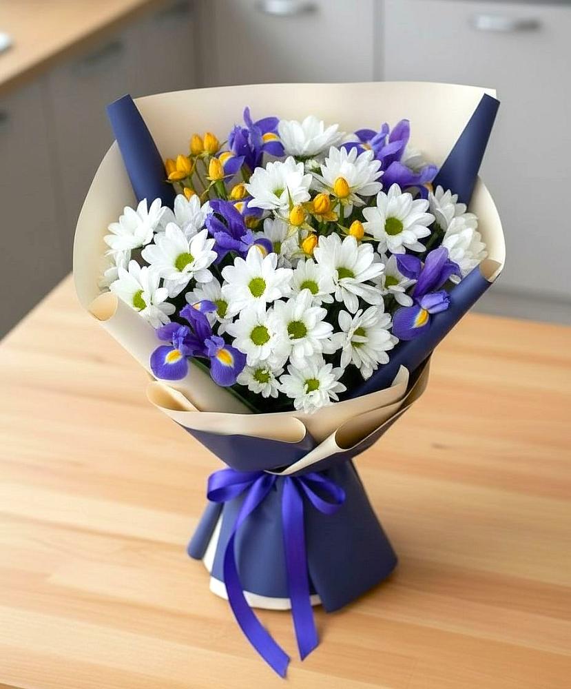 Букет цветов из: Розы, Ирисы и Хризантемы в Неболчах