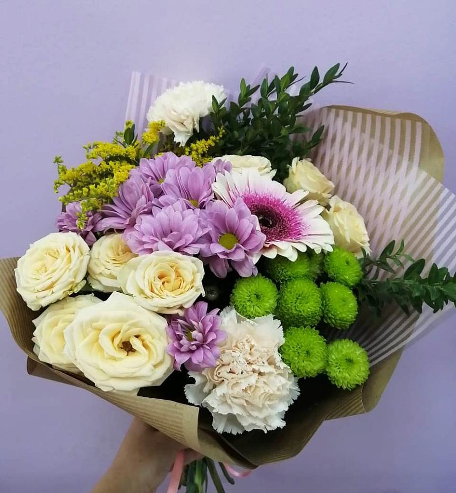 Букет цветов из: Хризантемы, Розы, Гвоздики и Герберы в Неболчах