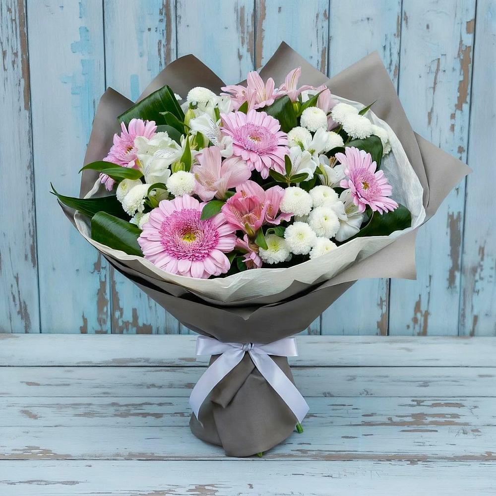 Букет цветов из: Герберы, Альстромерии и Хризантемы в Неболчах