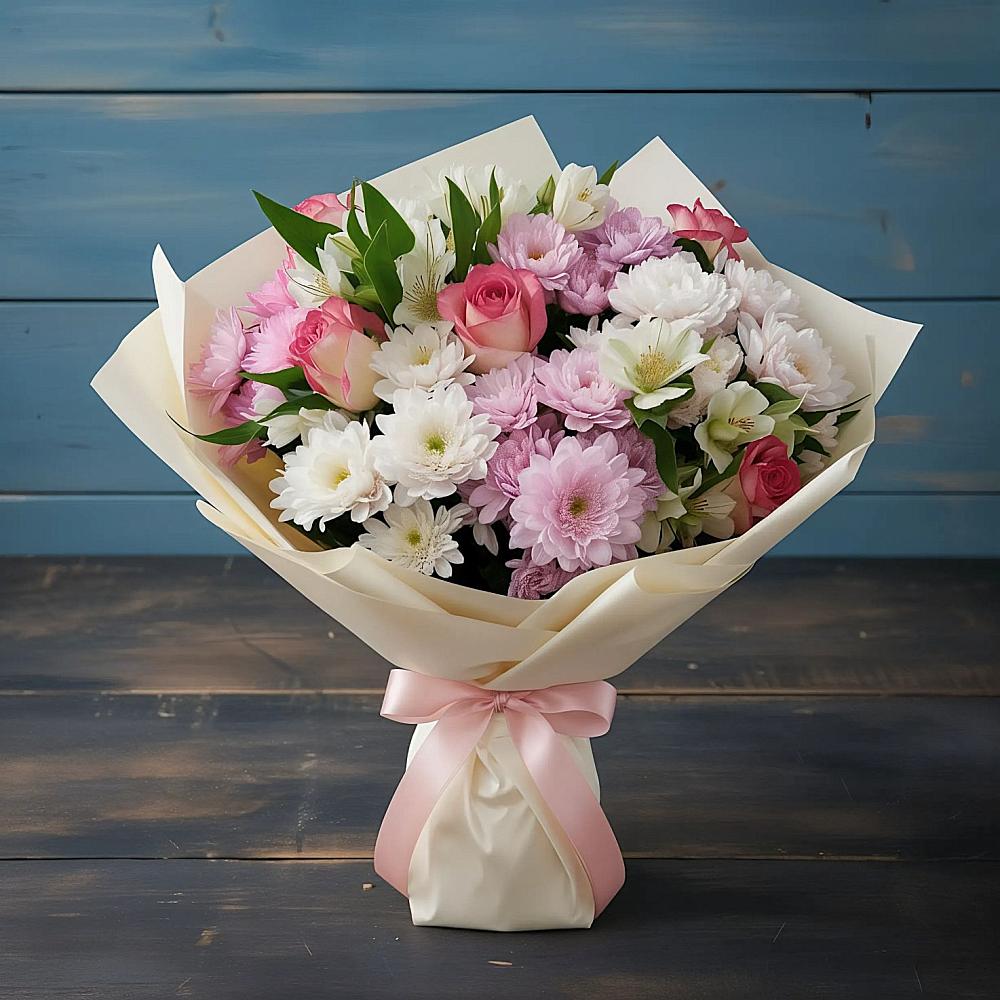 Букет цветов из: Хризантемы, Альстромерии и Розы в Неболчах